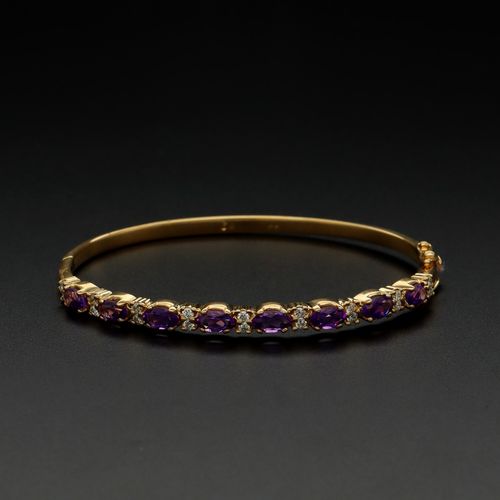 18ct Gold Amethyst and Diamond Bangle image-2