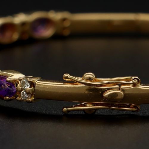 18ct Gold Amethyst and Diamond Bangle image-4