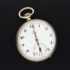 Omega Stainless Steel Open Face Pocket Watch