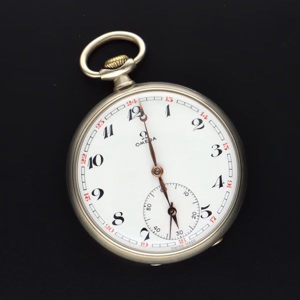 Omega Stainless Steel Open Face Pocket Watch