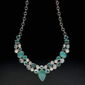Silver Pearl and Gemstones Necklace