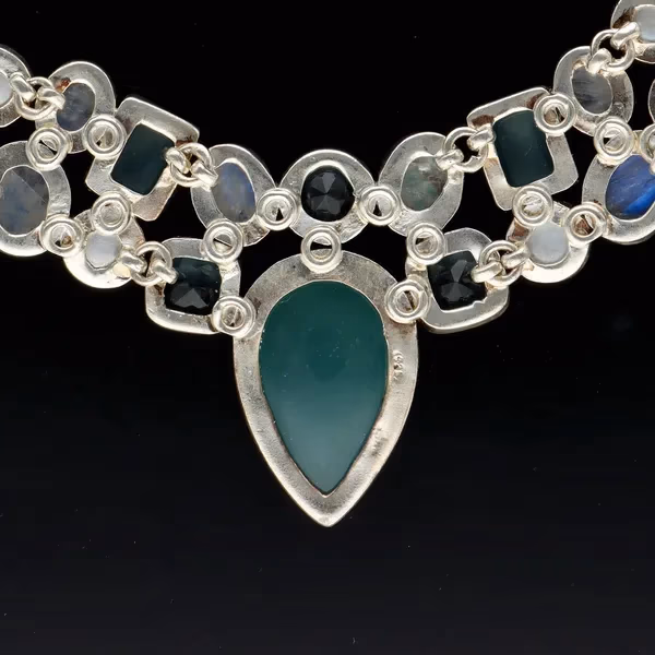 Silver Pearl and Gemstones Necklace
