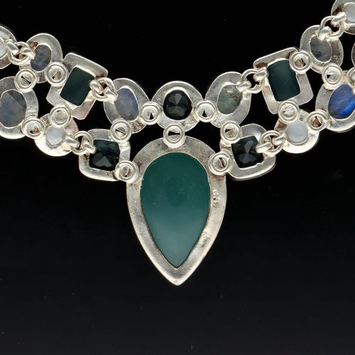 Silver Pearl and Gemstones Necklace image-3