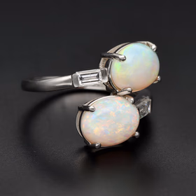 Platinum Diamond and Opal Ring