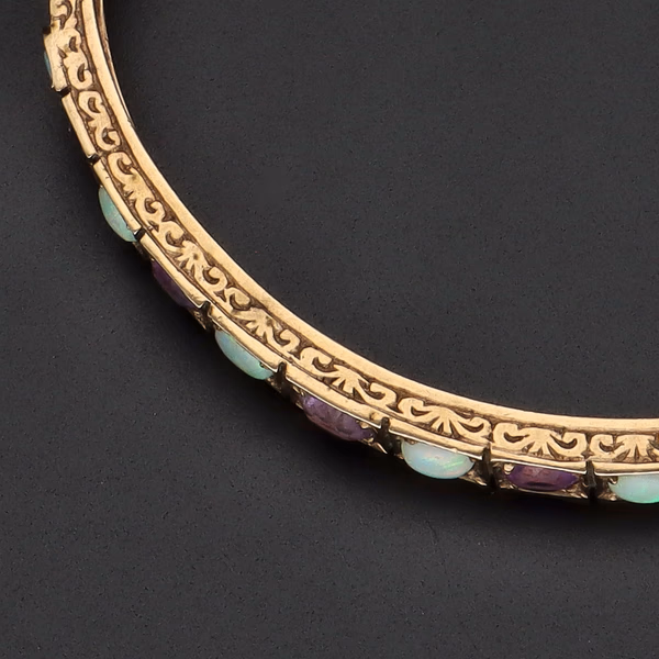 9ct Yellow Gold Amethyst and Opal Bangle
