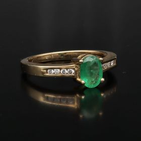 9ct Yellow Gold Emerald and Diamond Ring