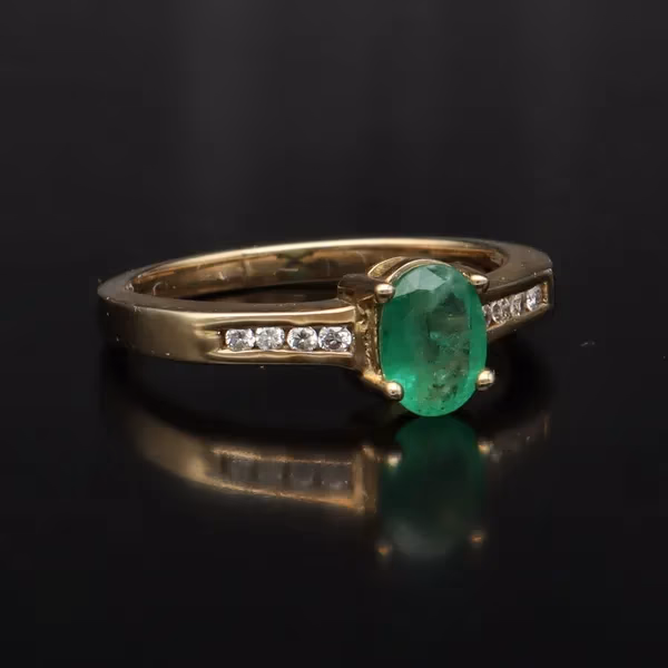 9ct Yellow Gold Emerald and Diamond Ring