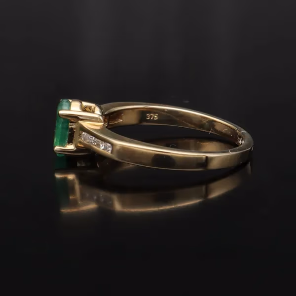 9ct Yellow Gold Emerald and Diamond Ring