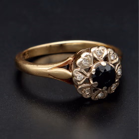 9ct Gold Heart Halo Sapphire and Diamond Ring