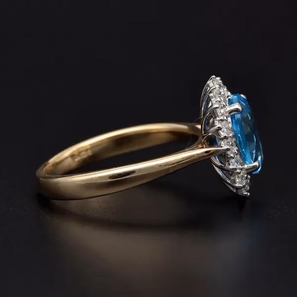 9ct Gold Diamond and Blue Topaz Ring