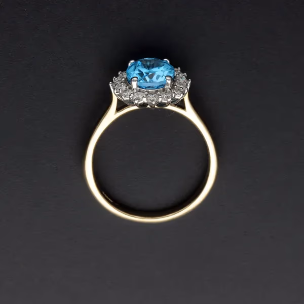 9ct Gold Diamond and Blue Topaz Ring