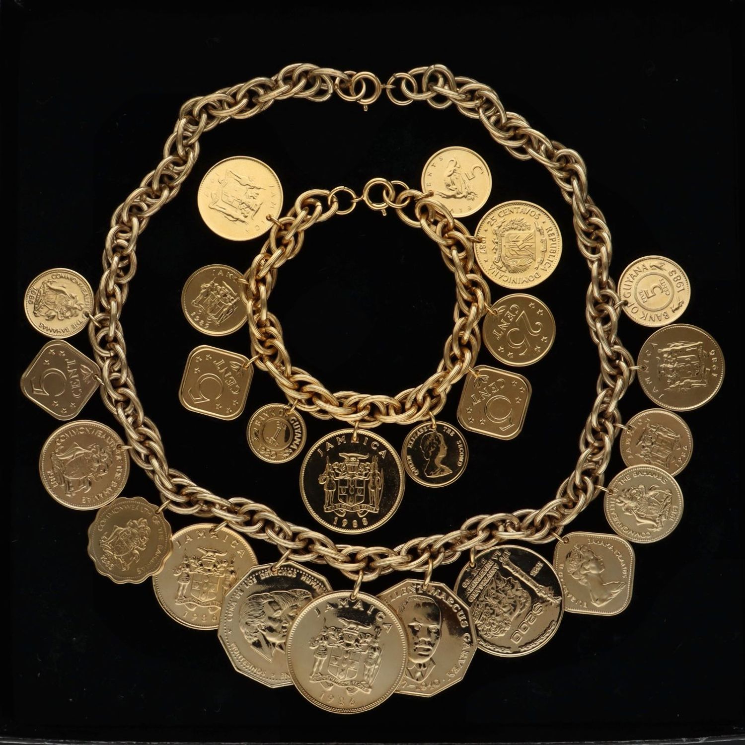 The Golden Caribbean Coin Necklace Franklin Mint COA Included FREE  SHIPPING!!