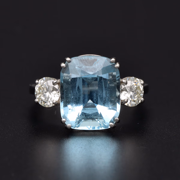 Platinum Diamond & Aquamarine Ladies Ring