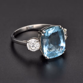 Platinum Diamond & Aquamarine Ladies Ring