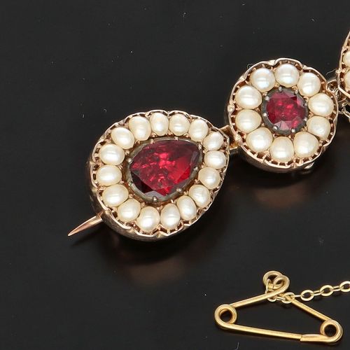 Victorian Garnet and Seed Pearl Brooch image-4
