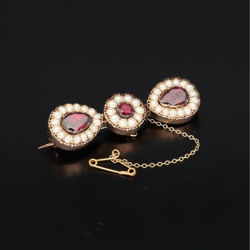 Victorian Garnet and Seed Pearl Brooch image-3