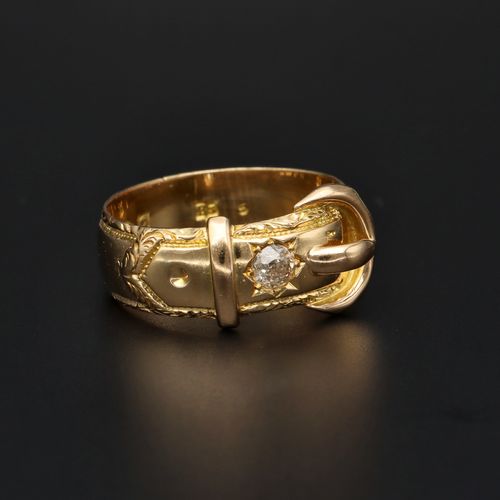 18ct Gold Diamond Set Buckle Ring image-1