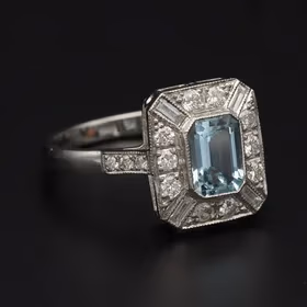 Platinum Aqua and Diamond Ring