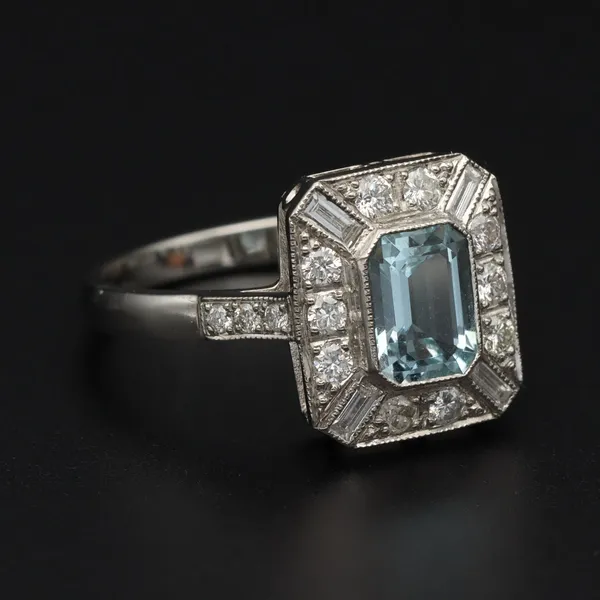 Platinum Aqua and Diamond Ring