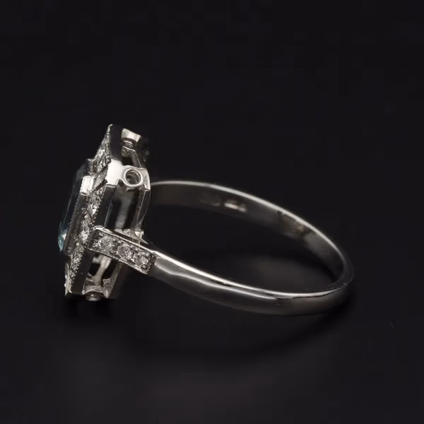 Platinum Aqua and Diamond Ring