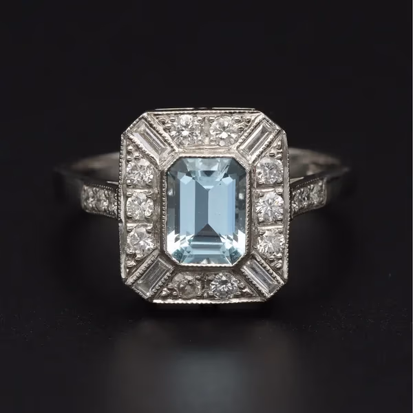 Platinum Aqua and Diamond Ring