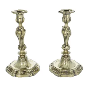 Pair of French Louis XV Style Brass Candlesticks