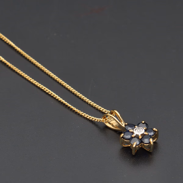 9ct Gold Diamond and Sapphire Pendant and Chain