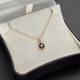 9ct Gold Diamond and Sapphire Pendant and Chain