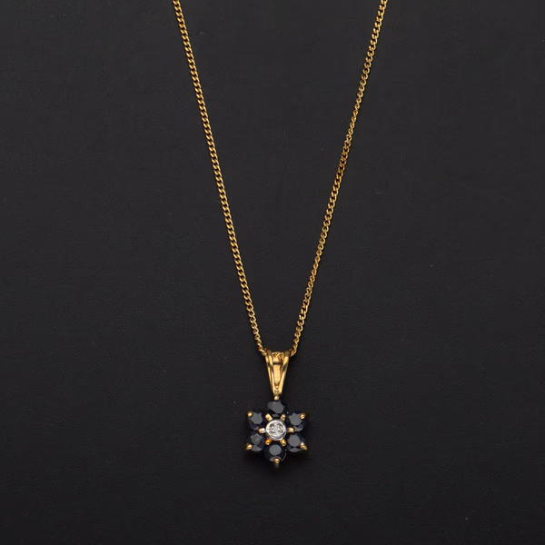 9ct Gold Diamond and Sapphire Pendant and Chain