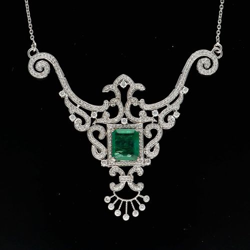 Fabulous Platinum, Diamond and Emerald Necklace image-2