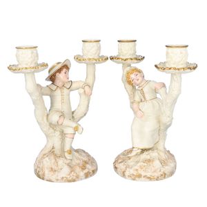 Pair of Worcester Figural Candle Holders