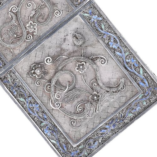 Late Qing Period Silver Filigree and Enamel Card Case image-3