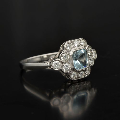 Aquamarine and Diamond Platinum Ring image-1