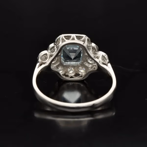 Aquamarine and Diamond Platinum Ring