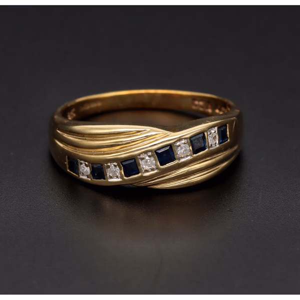 9ct Yellow Gold Sapphire & Diamond Crossover Ring