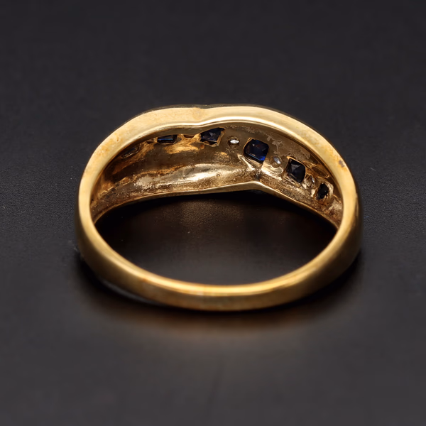 9ct Yellow Gold Sapphire & Diamond Crossover Ring