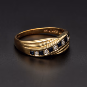 9ct Yellow Gold Sapphire & Diamond Crossover Ring