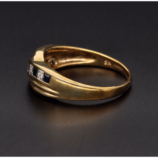 9ct Yellow Gold Sapphire & Diamond Crossover Ring