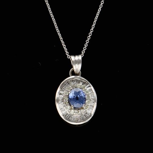 18ct Gold Sapphire and Diamond Pendant Necklace image-2