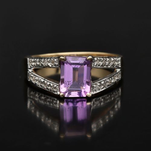 Gold Amethyst Diamond Ring image-2