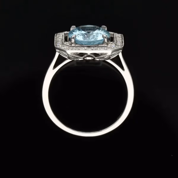 18ct Gold Aquamarine and Diamond Ring