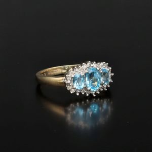 Vintage 9ct Gold Diamond and Blue Topaz Ring