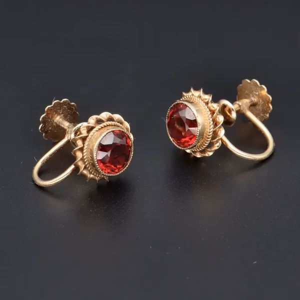 Pair 9ct Gold Garnet Hallmarked Earings