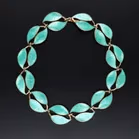 Sterling Silver & Emerald Green Enamel Double Leaf Necklace