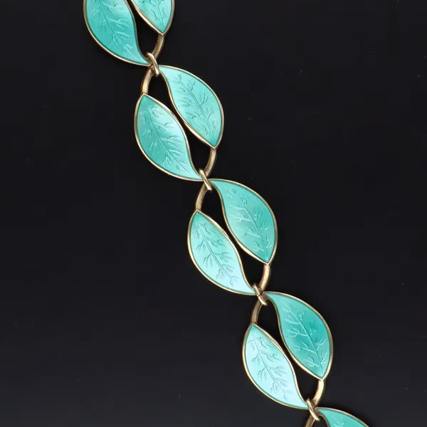 Sterling Silver & Emerald Green Enamel Double Leaf Necklace