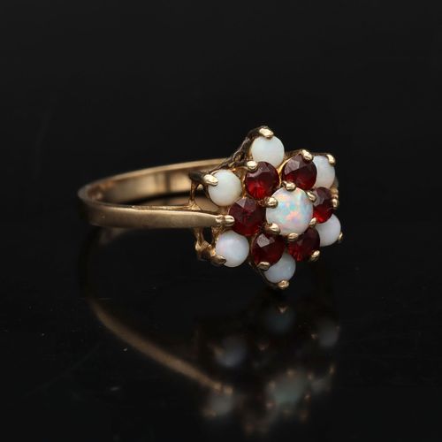Gold Opal Garnet Ring. London 1975 image-1