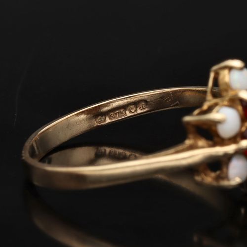 Gold Opal Garnet Ring. London 1975 image-5