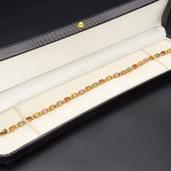 9ct Yellow Gold Multi Coloured Stones Bracelet
