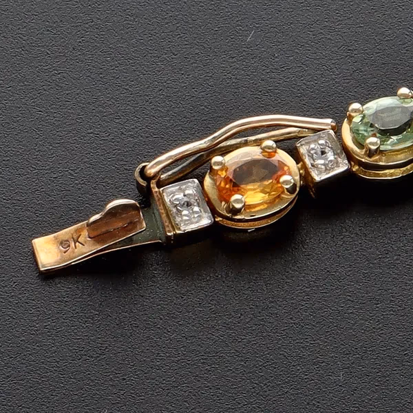 9ct Yellow Gold Multi Coloured Stones Bracelet