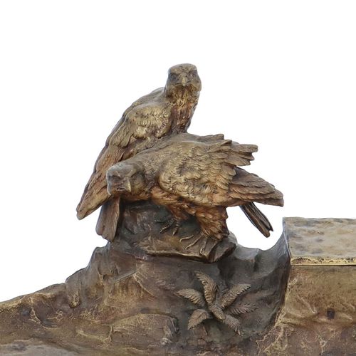 Gilt Bronze Inkwell with Hawks image-4